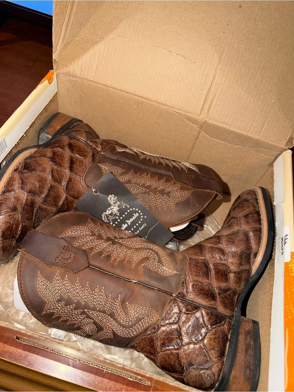 Brown boy Western Cowboy Boots - Exotic Textured Leather